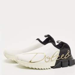 Pre Owned Dolce & Gabbana White /Black Knit Fabric Sorrento Slip on Sneakers Size 37.5