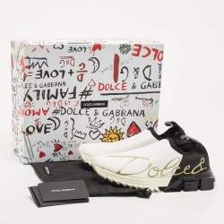 Pre Owned Dolce & Gabbana White /Black Knit Fabric Sorrento Slip on Sneakers Size 37.5