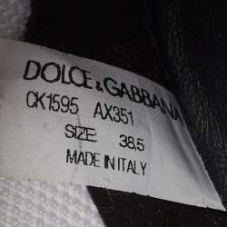 Pre Owned Dolce & Gabbana Black Knit Fabric Tropical Rose Print Sorrento  Slip On Sneakers Size 38.5
