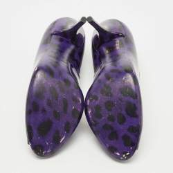 Dolce & Gabbana Purple/Black Animal Print Patent Leather Peep Toe Pumps Size 38.5