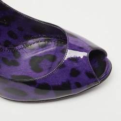 Dolce & Gabbana Purple/Black Animal Print Patent Leather Peep Toe Pumps Size 38.5