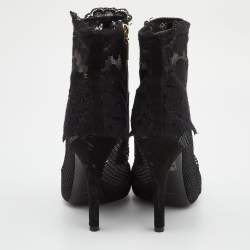 Pre Owned Dolce & Gabbana Black Lace and Mesh Peep Toe Booties Size 37.5