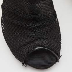 Pre Owned Dolce & Gabbana Black Lace and Mesh Peep Toe Booties Size 37.5