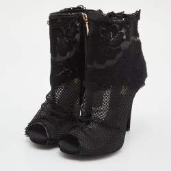 Dolce & Gabbana Black Lace and Mesh Peep Toe Booties Size 37.5