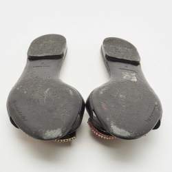 Pre Owned Dolce & Gabbana Black Lizard Embossed Leather Crystal Embellished DG Flat Slides Size 40
