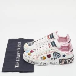 Pre Owned Dolce & Gabbana White Leather Portofino Forever Queen Patch and Embroidery Sneakers Size 38