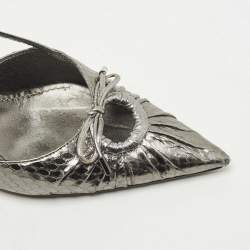 Pre Owned Dolce & Gabbana Metallic Silver Python Bow Slingback Pumps Size 36.5
