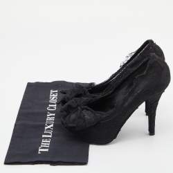 Pre Owned Dolce & Gabbana Black Lace Bow Peep Toe Platform Pumps Size 36