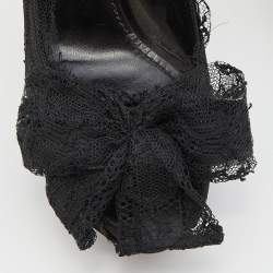 Pre Owned Dolce & Gabbana Black Lace Bow Peep Toe Platform Pumps Size 36