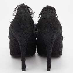 Pre Owned Dolce & Gabbana Black Lace Bow Peep Toe Platform Pumps Size 36