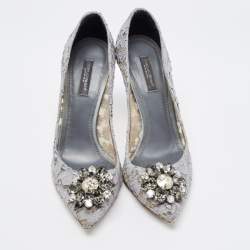 Pre Owned Dolce & Gabbana Grey Lace Bellucci Pumps Size 38