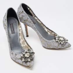 Pre Owned Dolce & Gabbana Grey Lace Bellucci Pumps Size 38