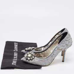 Pre Owned Dolce & Gabbana Grey Lace Bellucci Pumps Size 38