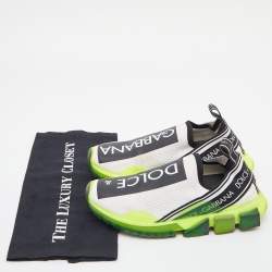Pre Owned Dolce & Gabbana Neon Green/White Knit Fabric Sorrento Slip On Sneakers Size 38