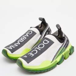 Pre Owned Dolce & Gabbana Neon Green/White Knit Fabric Sorrento Slip On Sneakers Size 38