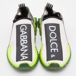Pre Owned Dolce & Gabbana Neon Green/White Knit Fabric Sorrento Slip On Sneakers Size 38