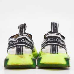 Pre Owned Dolce & Gabbana Neon Green/White Knit Fabric Sorrento Slip On Sneakers Size 38