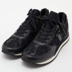 Pre Owned Dolce & Gabbana Black Lace and Leather Low Top Sneakers Size 39