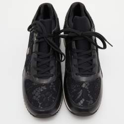 Pre Owned Dolce & Gabbana Black Lace and Leather Low Top Sneakers Size 39