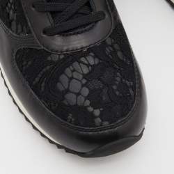 Pre Owned Dolce & Gabbana Black Lace and Leather Low Top Sneakers Size 39
