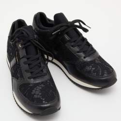 Pre Owned Dolce & Gabbana Black Lace and Leather Low Top Sneakers Size 39