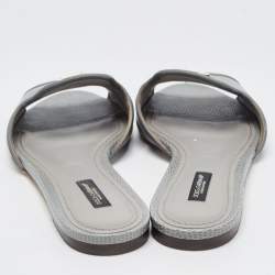 Pre Owned Dolce & Gabbana Green  LIzard Embossed Flat Slides Size 38.5