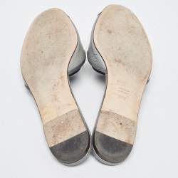 Pre Owned Dolce & Gabbana Green  LIzard Embossed Flat Slides Size 38.5
