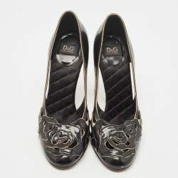 Pre Owned D&G Black Patent Leather Flower Cut Out Pumps Size 38