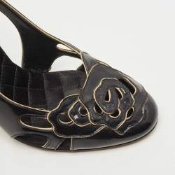 Pre Owned D&G Black Patent Leather Flower Cut Out Pumps Size 38