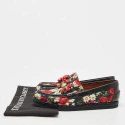 Dolce & Gabbana Multicolor Floral Fabric and Leather Crystal Embellished Loafers Size 39