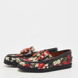Dolce & Gabbana Multicolor Floral Fabric and Leather Crystal Embellished Loafers Size 39