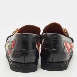 Dolce & Gabbana Multicolor Floral Fabric and Leather Crystal Embellished Loafers Size 39