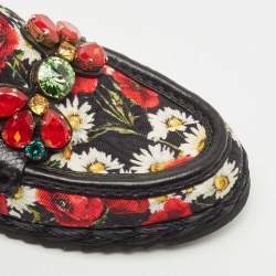 Dolce & Gabbana Multicolor Floral Fabric and Leather Crystal Embellished Loafers Size 39