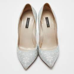 Pre Owned Dolce & Gabbana Light Blue Brocade Fabric Pointed Toe Pumps Size 40