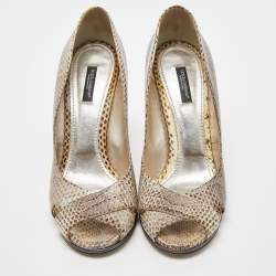 Dolce & Gabbana Black/White Watersnake Leather Peep Toe Pumps Size 39.5