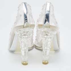 Pre Owned Dolce & Gabbana Silver PVC Crystal Embellished Cinderella Pumps Size 38.5
