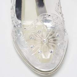 Pre Owned Dolce & Gabbana Silver PVC Crystal Embellished Cinderella Pumps Size 38.5
