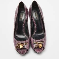 Pre Owned Dolce & Gabbana Purple Watersnake Leather Peep Toe Pumps Size 38.5