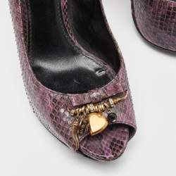 Pre Owned Dolce & Gabbana Purple Watersnake Leather Peep Toe Pumps Size 38.5