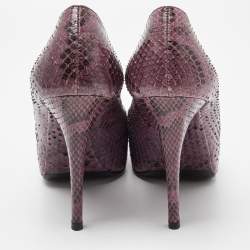 Pre Owned Dolce & Gabbana Purple Watersnake Leather Peep Toe Pumps Size 38.5