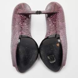 Pre Owned Dolce & Gabbana Purple Watersnake Leather Peep Toe Pumps Size 38.5