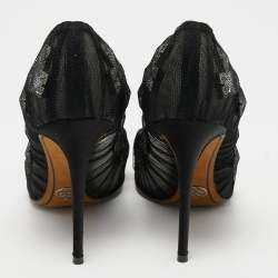 Pre Owned Dolce & Gabbana Black Net Crystal Embellished Peep Toe Pumps Size 37.5