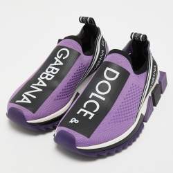 Pre Owned Dolce & Gabbana Purple Logo Print Knit Fabric Sorrento Sneakers Size 37