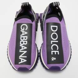 Pre Owned Dolce & Gabbana Purple Logo Print Knit Fabric Sorrento Sneakers Size 37