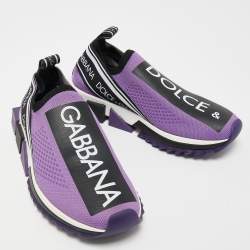 Pre Owned Dolce & Gabbana Purple Logo Print Knit Fabric Sorrento Sneakers Size 37