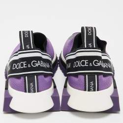 Pre Owned Dolce & Gabbana Purple Logo Print Knit Fabric Sorrento Sneakers Size 37