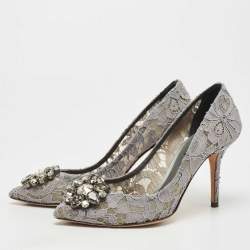 Pre Owned Dolce & Gabbana Grey Lace Bellucci Pumps Size 37