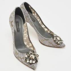 Pre Owned Dolce & Gabbana Grey Lace Bellucci Pumps Size 37