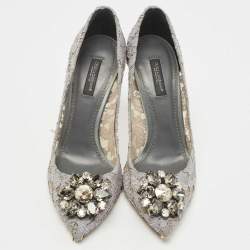 Pre Owned Dolce & Gabbana Grey Lace Bellucci Pumps Size 37