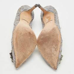 Pre Owned Dolce & Gabbana Grey Lace Bellucci Pumps Size 37